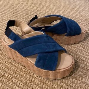 Free People Noelle Cork Flatforms! Blue suede uppers